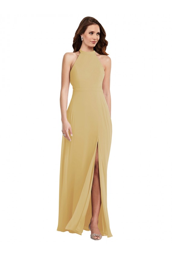 Sleeveless Halter Neck Criss Cross Open Back Soft Chiffon A-Line Semi Formal Evening Dress / Bridesmaid Dress Brisbane