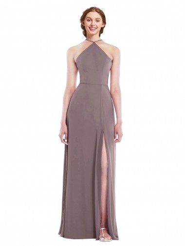 Sleeveless Halter Neck Low Back Soft Chiffon A-Line Formal Evening Gown / Bridesmaid Dress Brisbane