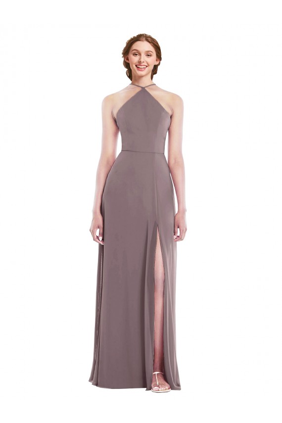 Sleeveless Halter Neck Low Back Soft Chiffon A-Line Formal Evening Gown / Bridesmaid Dress Brisbane
