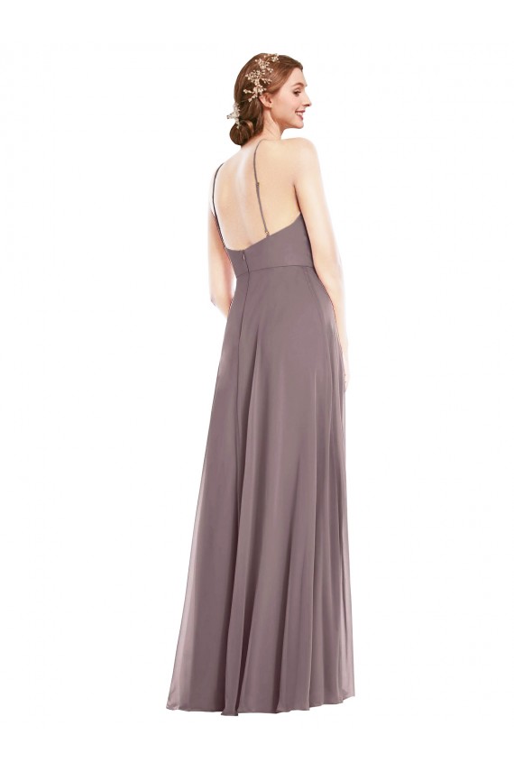 Sleeveless Halter Neck Low Back Soft Chiffon A-Line Formal Evening Gown / Bridesmaid Dress Brisbane