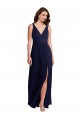 Sleeveless Dark Navy V-Neck V-Back Soft Chiffon A-Line Black Tie Evening Gown / Bridesmaid Dress Brisbane