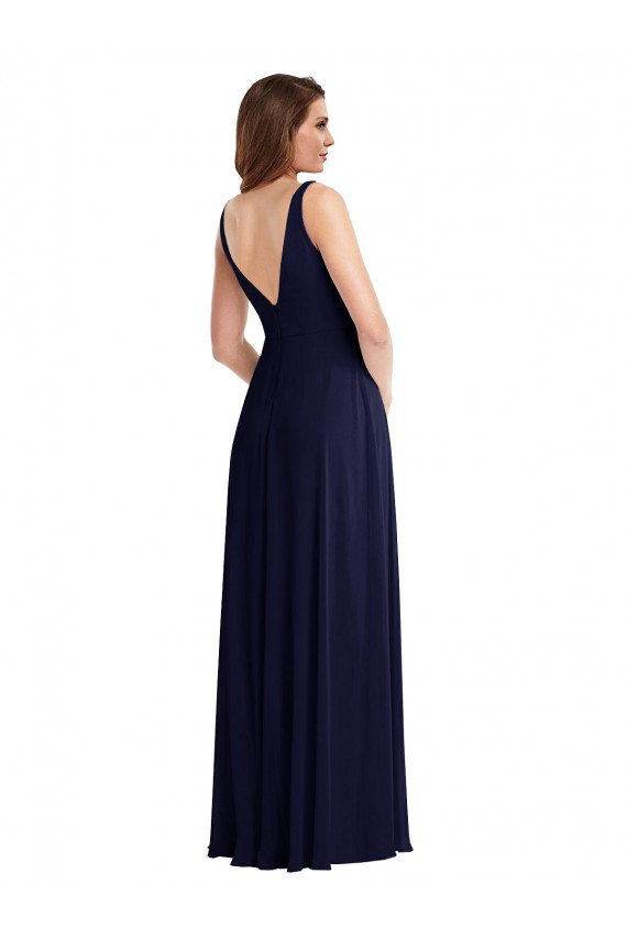 Sleeveless Dark Navy V-Neck V-Back Soft Chiffon A-Line Black Tie Evening Gown / Bridesmaid Dress Brisbane