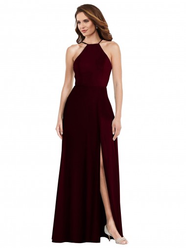 Sleeveless Burgundy Gold Spaghetti Straps Low Back Soft Chiffon A-Line Semi Formal Evening Dress / Bridesmaid Dress Brisbane