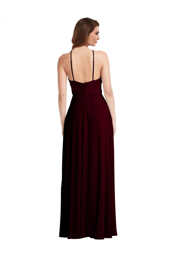 Sleeveless Burgundy Gold Spaghetti Straps Low Back Soft Chiffon A-Line Semi Formal Evening Dress / Bridesmaid Dress Brisbane