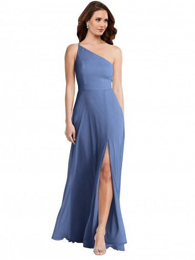 Sleeveless Windsor Blue One Shoulder Soft Chiffon A-Line Formal Evening Gown / Bridesmaid Dress Brisbane