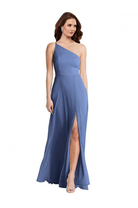 Sleeveless Windsor Blue One Shoulder Soft Chiffon A-Line Formal Evening Gown / Bridesmaid Dress Brisbane