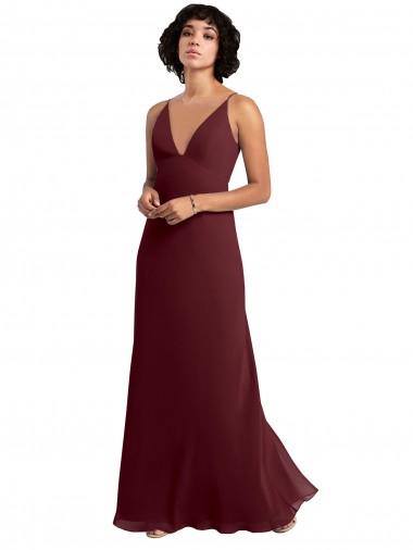 Sleeveless Burgundy Gold V-Neck V-Back Soft Chiffon A-Line Bridesmaid Dress / Formal Dress Brisbane