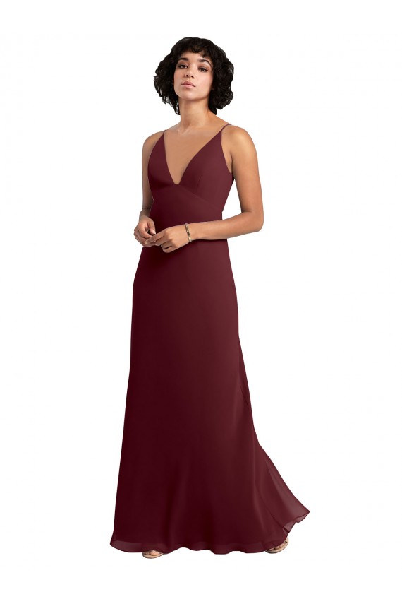 Sleeveless Burgundy Gold V-Neck V-Back Soft Chiffon A-Line Bridesmaid Dress / Formal Dress Brisbane