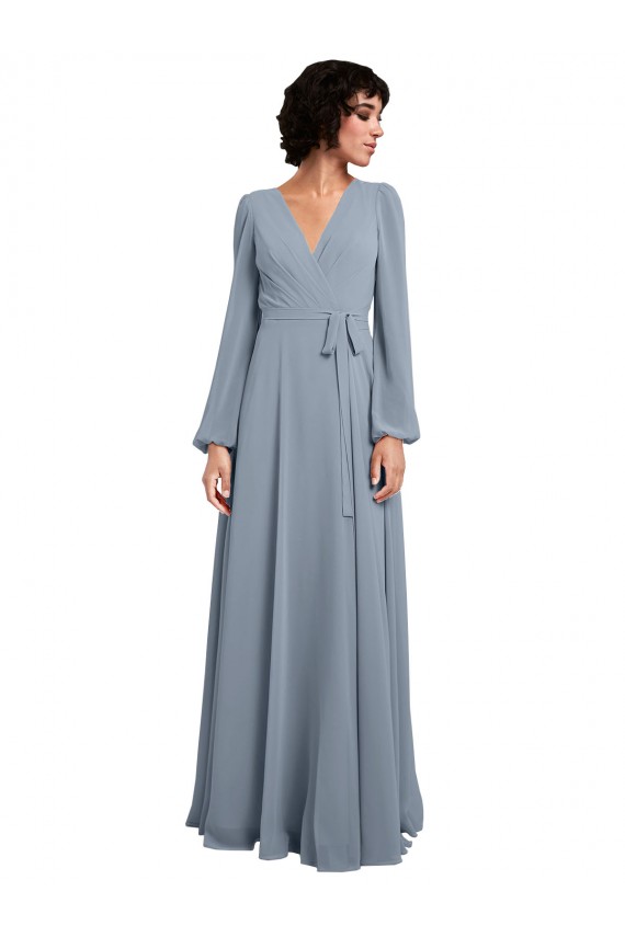 Long Sleeves V-Neck Soft Chiffon A-Line Bridesmaid Dress / Formal Dress Brisbane