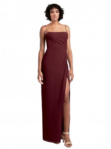 Sleeveless Burgundy Gold Spaghetti Straps Open Back Soft Chiffon A-Line Evening Dress / Bridesmaid Dress Brisbane