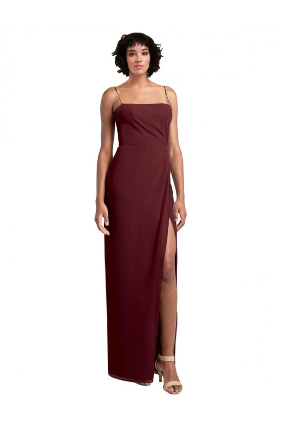 Sleeveless Burgundy Gold Spaghetti Straps Open Back Soft Chiffon A-Line Evening Dress / Bridesmaid Dress Brisbane
