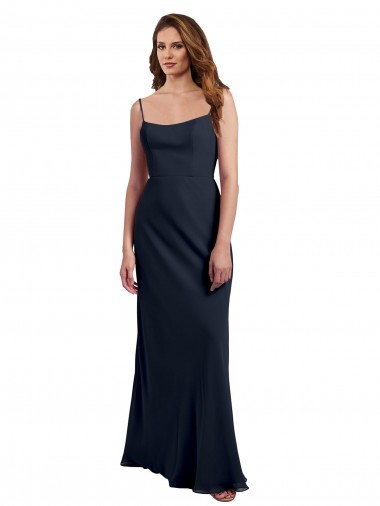 Sleeveless Dark Navy Spaghetti Straps Open Back Soft Chiffon A-Line Evening Dress / Bridesmaid Dress Brisbane