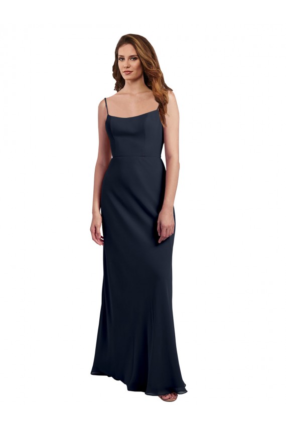 Sleeveless Dark Navy Spaghetti Straps Open Back Soft Chiffon A-Line Evening Dress / Bridesmaid Dress Brisbane