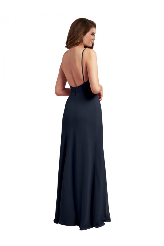 Sleeveless Dark Navy Spaghetti Straps Open Back Soft Chiffon A-Line Evening Dress / Bridesmaid Dress Brisbane