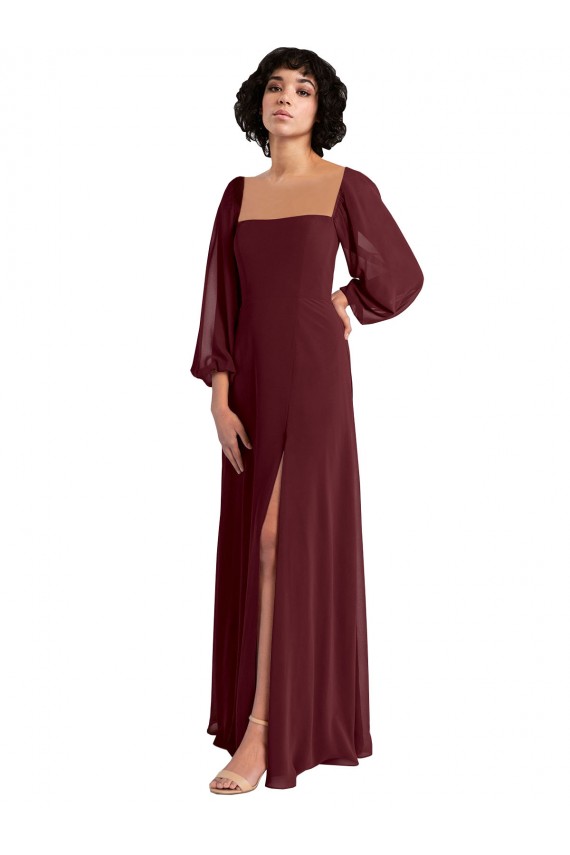 Long Sleeves Square Neck Chiffon A-Line Bridesmaid Dress / Evening Dress Brisbane