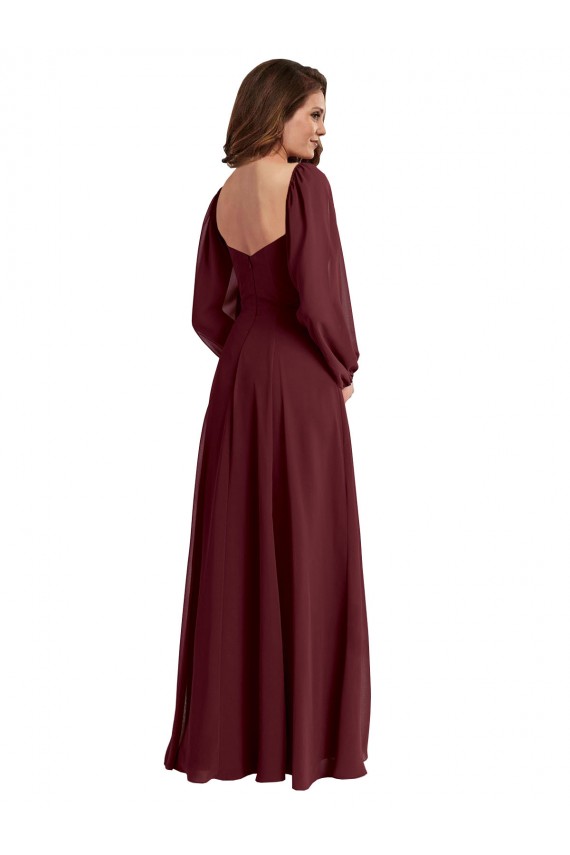 Long Sleeves Square Neck Chiffon A-Line Bridesmaid Dress / Evening Dress Brisbane