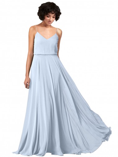 Sleeveless Light Sky Blue Spaghetti Straps Low Back Soft Chiffon A-Line Formal Dress / Bridesmaid Dress Brisbane