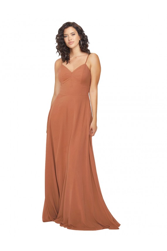 Sleeveless Rosewood V-Neck Keyhole Back Soft Chiffon A-Line Bridesmaid Dress Brisbane