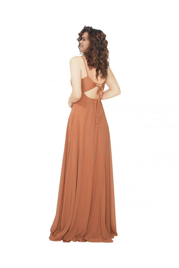 Sleeveless Rosewood V-Neck Keyhole Back Soft Chiffon A-Line Bridesmaid Dress Brisbane