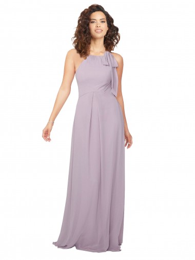 Sleeveless Pink Glow Halter Neck Keyhole Back Chiffon A-Line Bridesmaid Dress / Evening Dress Brisbane