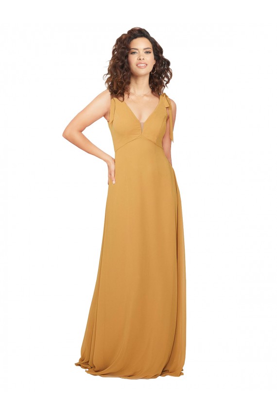 Sleeveless Saffron V-Neck Keyhole Back Soft Chiffon A-Line Bridesmaid Dress Brisbane