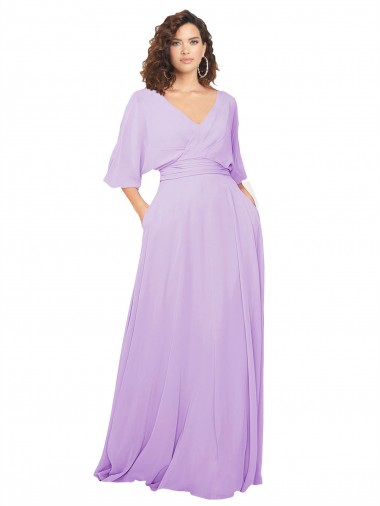 Half Sleeves V-Neck Low Back Lxue Chiffon A-Line Bridesmaid Dress Brisbane