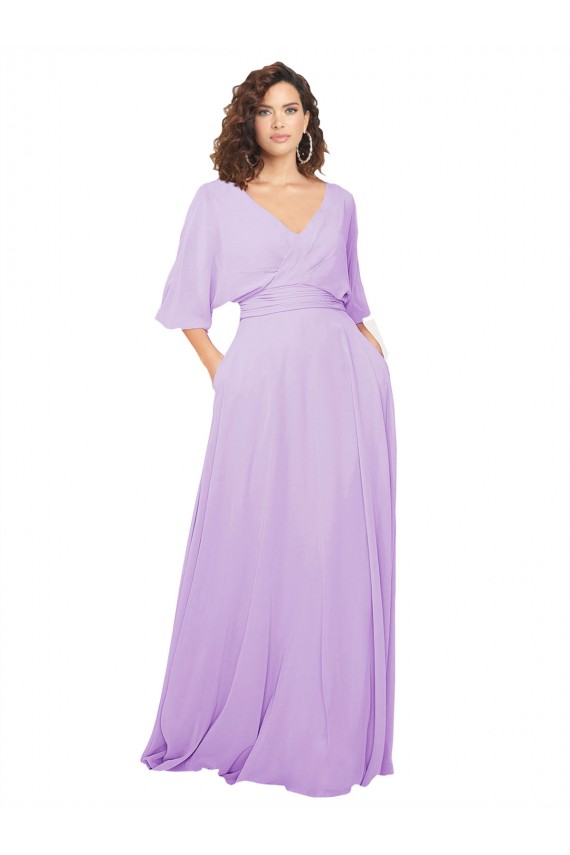 Half Sleeves V-Neck Low Back Lxue Chiffon A-Line Bridesmaid Dress Brisbane