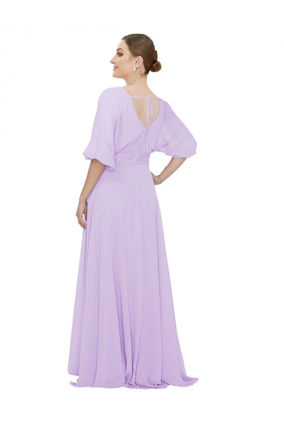 Half Sleeves V-Neck Low Back Lxue Chiffon A-Line Bridesmaid Dress Brisbane