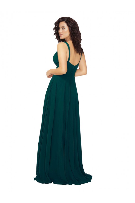 Sleeveless Hunter V-Neck Low Back Soft Chiffon A-Line Bridesmaid Dress Brisbane
