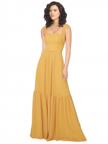 Sleeveless Saffron Square Neck Soft Chiffon A-Line Bridesmaid Dress Brisbane