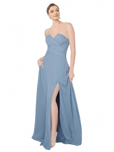 Sleeveless Dusty Blue Sweetheart Low Back Chiffon A-Line Bridesmaid Dress / Evening Dress Brisbane