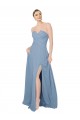 Sleeveless Dusty Blue Sweetheart Low Back Chiffon A-Line Bridesmaid Dress / Evening Dress Brisbane