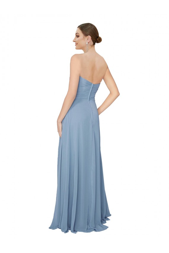 Sleeveless Dusty Blue Sweetheart Low Back Chiffon A-Line Bridesmaid Dress / Evening Dress Brisbane