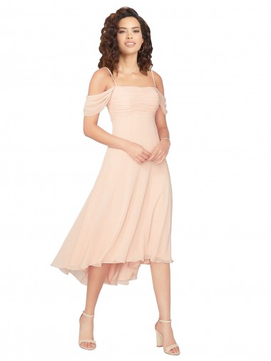 Cold Shoulder Square Neck Low Back Soft Chiffon A-Line High Low Bridesmaid Dress Brisbane