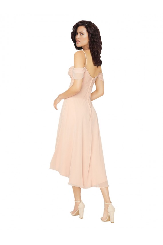 Cold Shoulder Square Neck Low Back Soft Chiffon A-Line High Low Bridesmaid Dress Brisbane
