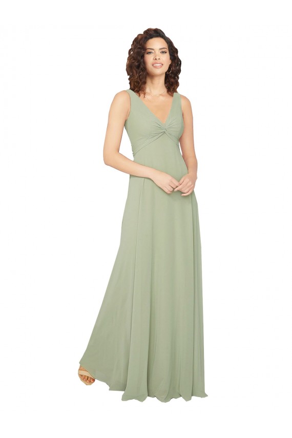 Sleeveless Sage V-Neck V-Back Chiffon A-Line Bridesmaid Dress / Evening Dress Brisbane