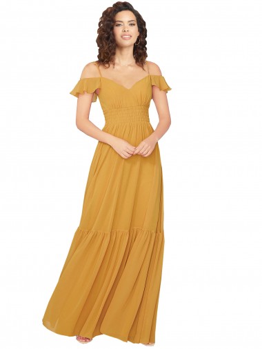 Cold Shoulder V-Neck Keyhole Back Soft Chiffon A-Line Bridesmaid Dress Brisbane