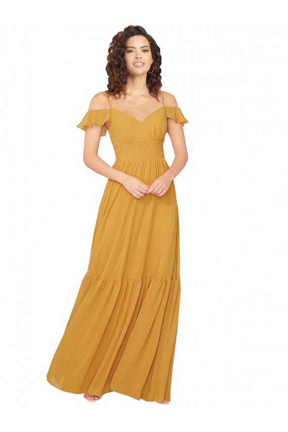 Cold Shoulder V-Neck Keyhole Back Soft Chiffon A-Line Bridesmaid Dress Brisbane