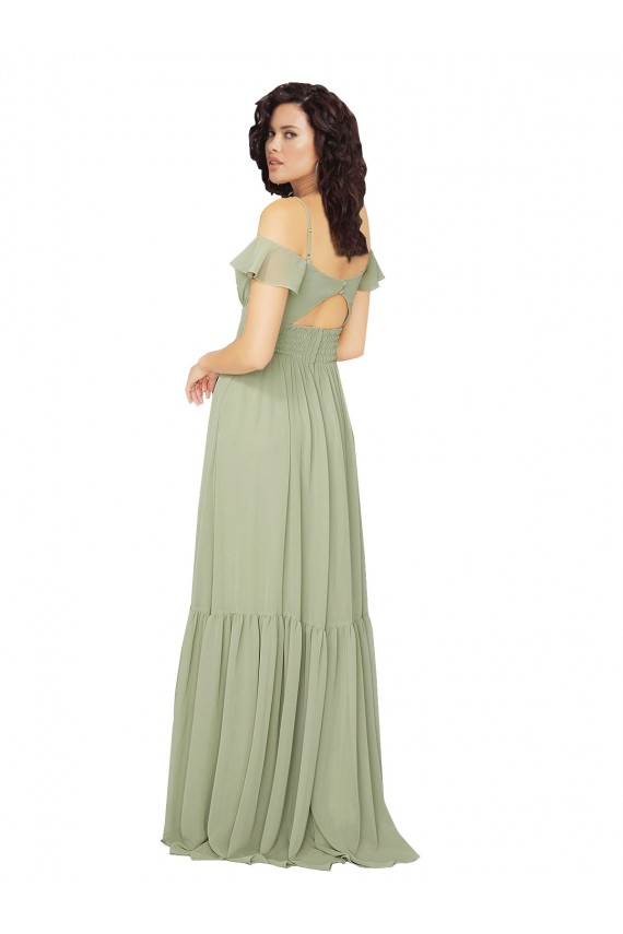 Cold Shoulder V-Neck Keyhole Back Soft Chiffon A-Line Bridesmaid Dress Brisbane