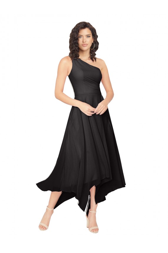 Sleeveless Black One Shoulder Soft Chiffon A-Line High Low Bridesmaid Dress Brisbane