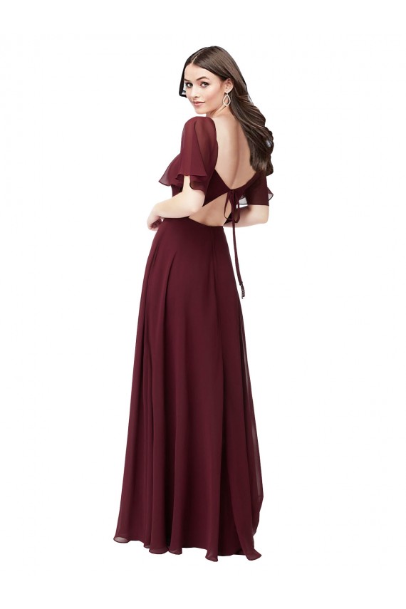 Short Flutter Sleeves Sweetheart Keyhole Back Soft Chiffon A-Line Formal Dress / Bridesmaid Dress Brisbane