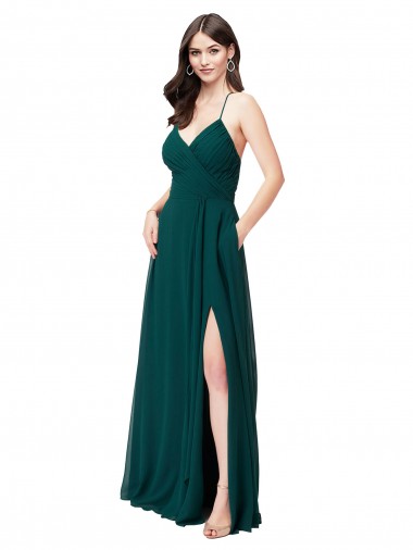 Sleeveless V-Neck Criss Cross Back Chiffon A-Line Wedding Party Dress Brisbane