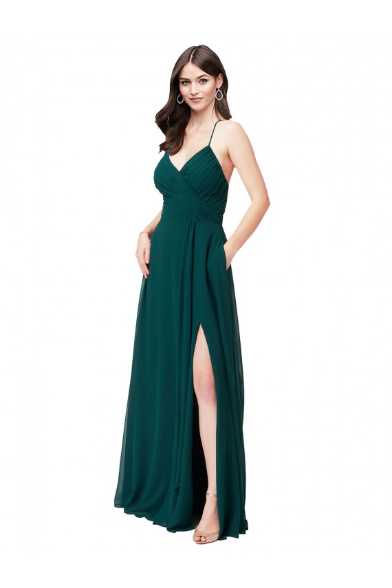 Sleeveless V-Neck Criss Cross Back Chiffon A-Line Wedding Party Dress Brisbane
