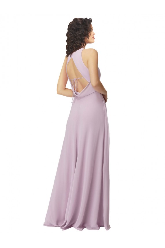 Sleeveless Pink Glow Halter Neck Keyhole Back Soft Chiffon A-Line Bridesmaid Dress Brisbane