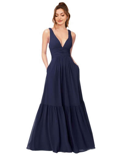 Sleeveless V-Neck V-Back Chiffon A-Line Evening Gowns / Bridesmaid Dress Brisbane