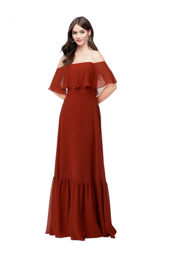 Short Flutter Sleeves Off the Shoulder Soft Chiffon A-Line Bridesmaid Dress Brisbane