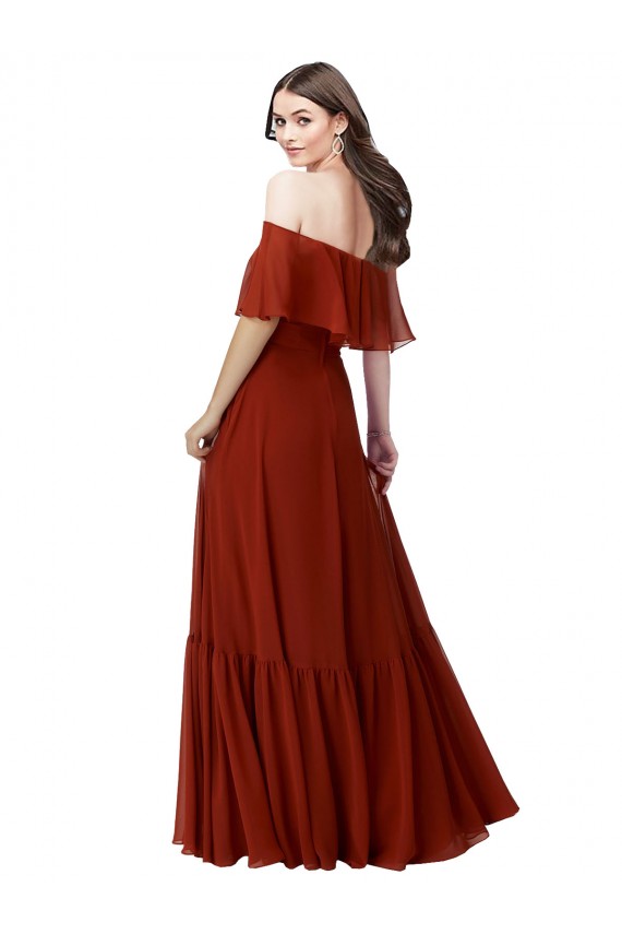Short Flutter Sleeves Off the Shoulder Soft Chiffon A-Line Bridesmaid Dress Brisbane
