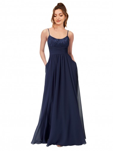 Sleeveless Scoop Neck Low Back Soft Chiffon & Lace A-Line Bridesmaid Dress Brisbane