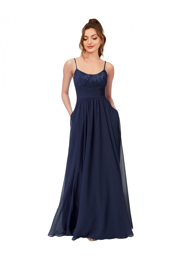 Sleeveless Scoop Neck Low Back Soft Chiffon & Lace A-Line Bridesmaid Dress Brisbane
