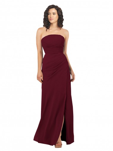 Sleeveless Burgundy Strapless Soft Chiffon Sheath Bridesmaid Dress Brisbane